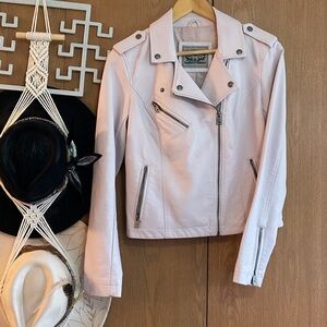Women's Light Pink Faux Leather Moto Jacket